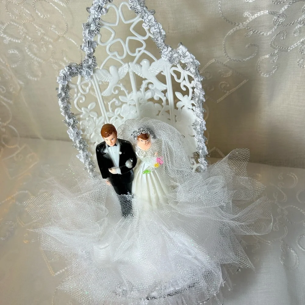 Classic Bride and Groom Wedding Cake Topper with Silver Accents